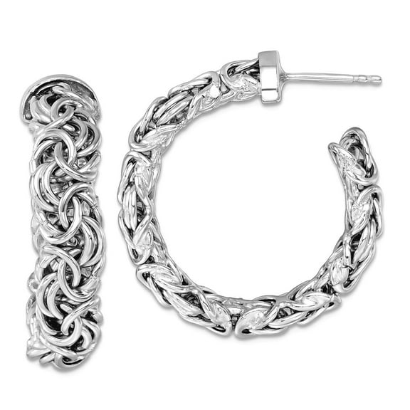 925 Sterling Silver Italian Rhodium plated Byzantine Hoop Earrings 30x7.5mm 30.5x29.3mm Wide 7.5mm Thick Hoop Earring fo