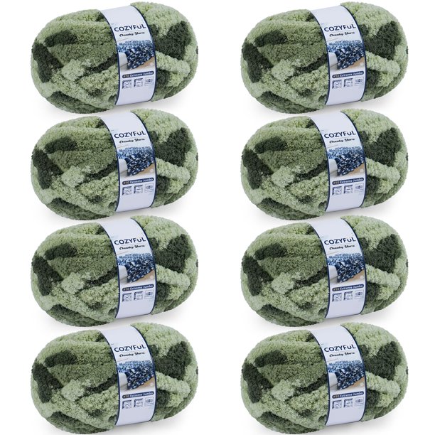 Hilo de chenilla grueso y acogedor para tejer a mano, color verde, 8 madejas