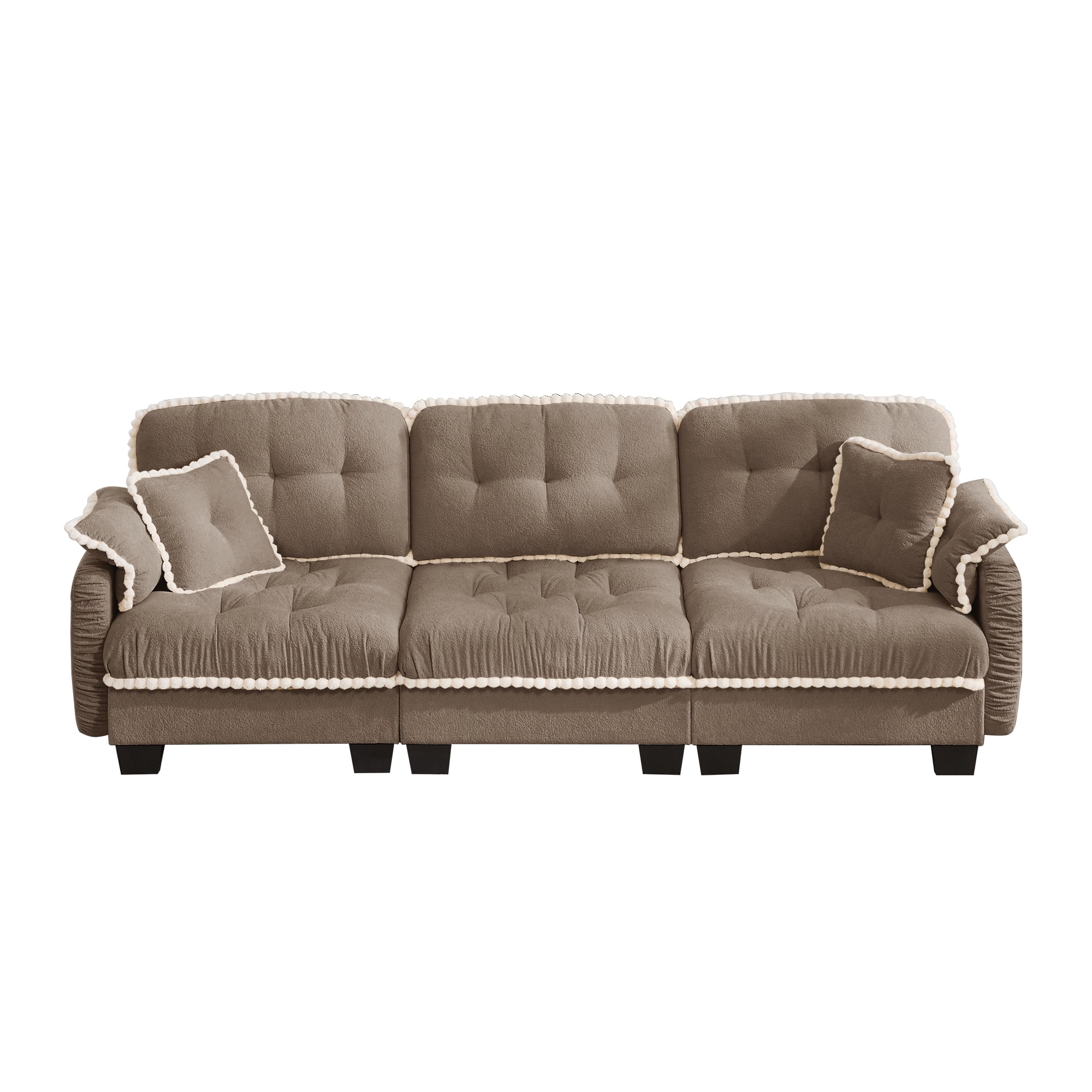 Aenkyo 100.7" Chenille Modular Sectional Sofa, 3-Seater with 23.8" Deep Seats, Camel