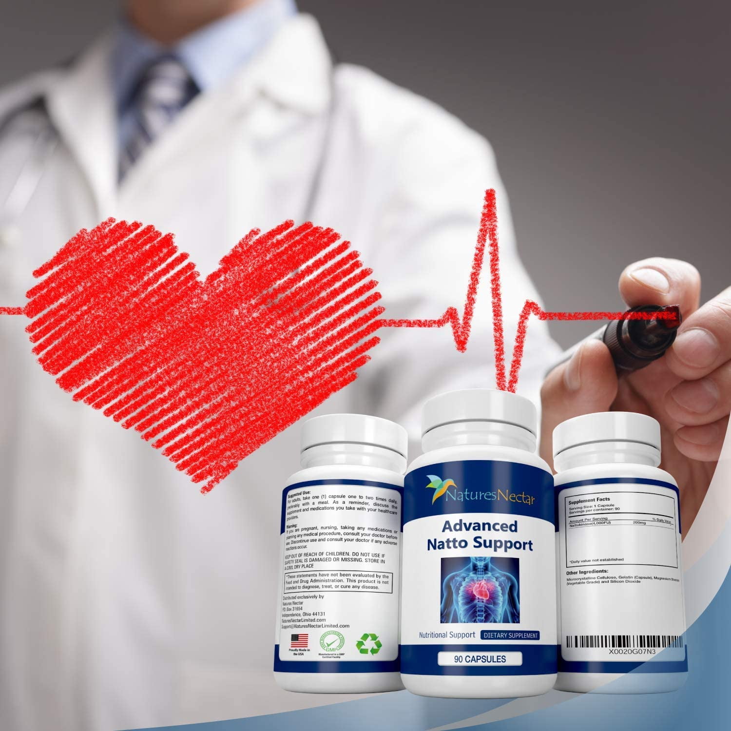 Nattokinase 5000 FU Supplement- 250mg of Natto Kinase Powder All Natural Blood Thinner Capsules Made from Organic Fermented Beans Can Help to Improve Blood Circulation