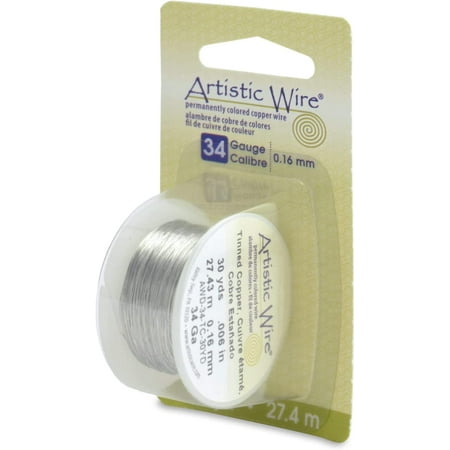 Artistic Wire, 34 Gauge / .16 mm Tarnish Resistant Tinned Copper Craft Wire, Silver Color, 30 yd / 27.4 m 34 Gauge / .16 mm, 30 yd / 27.4 m Tinned Copper (Silver Color)
