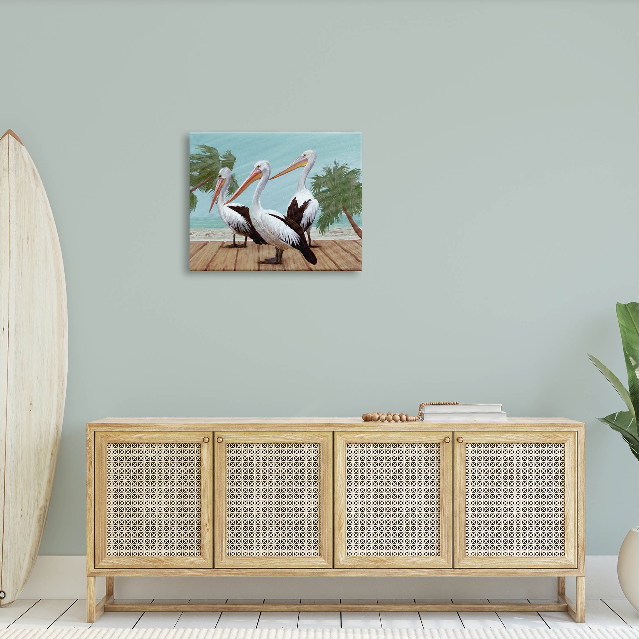Stupell Industries Tropical Pelicans Beach Boardwalk Painting Gallery Wrapped Canvas Print Wall Art, Design by Ziwei Li