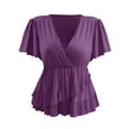 thumbnail image 3 of Ruyang Womens Tops Dressy Casual 2024 Trendy Cute Shirt V Neck Ruffle Sleeve T Shirts Babydoll Loose Fit Peplum Tops, 3 of 6