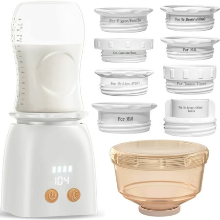Fixdono Bottle Warmer, Fast Heating Portable Bottle Warmer for Breastmilk and Formula with 8 Adapters, White