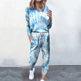 thumbnail image 2 of Jalioing Lounge Sets for Women Tie-Dye Sweatsuit Outfits Crew Neck Top with Loose Cinch Bottom Pant Casual Set (Medium, Blue), 2 of 5