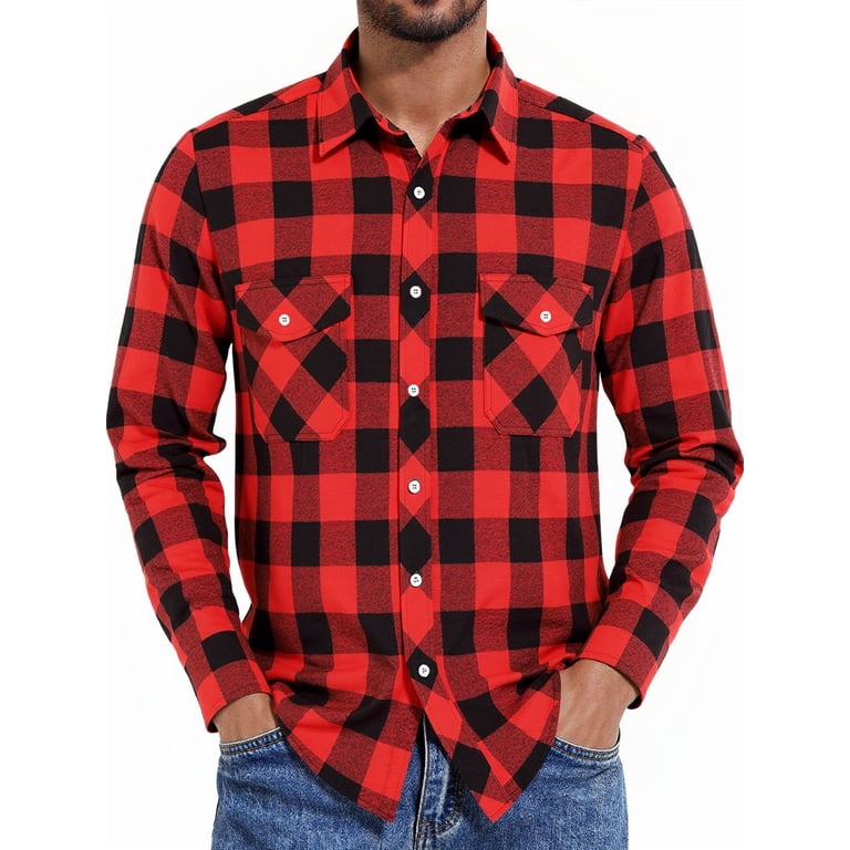 HAOMEILI Men's Plaid Flannel Button-Down Shirt photo 1