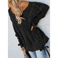 thumbnail image 4 of Women's Off Shoulder Long Sleeve V-Neck Ribbed Cable Pullover Sweaters Loose Fitting Jumper Tops, 4 of 6