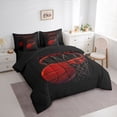 thumbnail image 2 of Castle Fairy Cartoon Red Basketball Hoop Full Size Bedding Sets 7 Pieces, Sports Court Art Full Size Bed in a Bag, Black Red,Black Reversible, 2 of 7