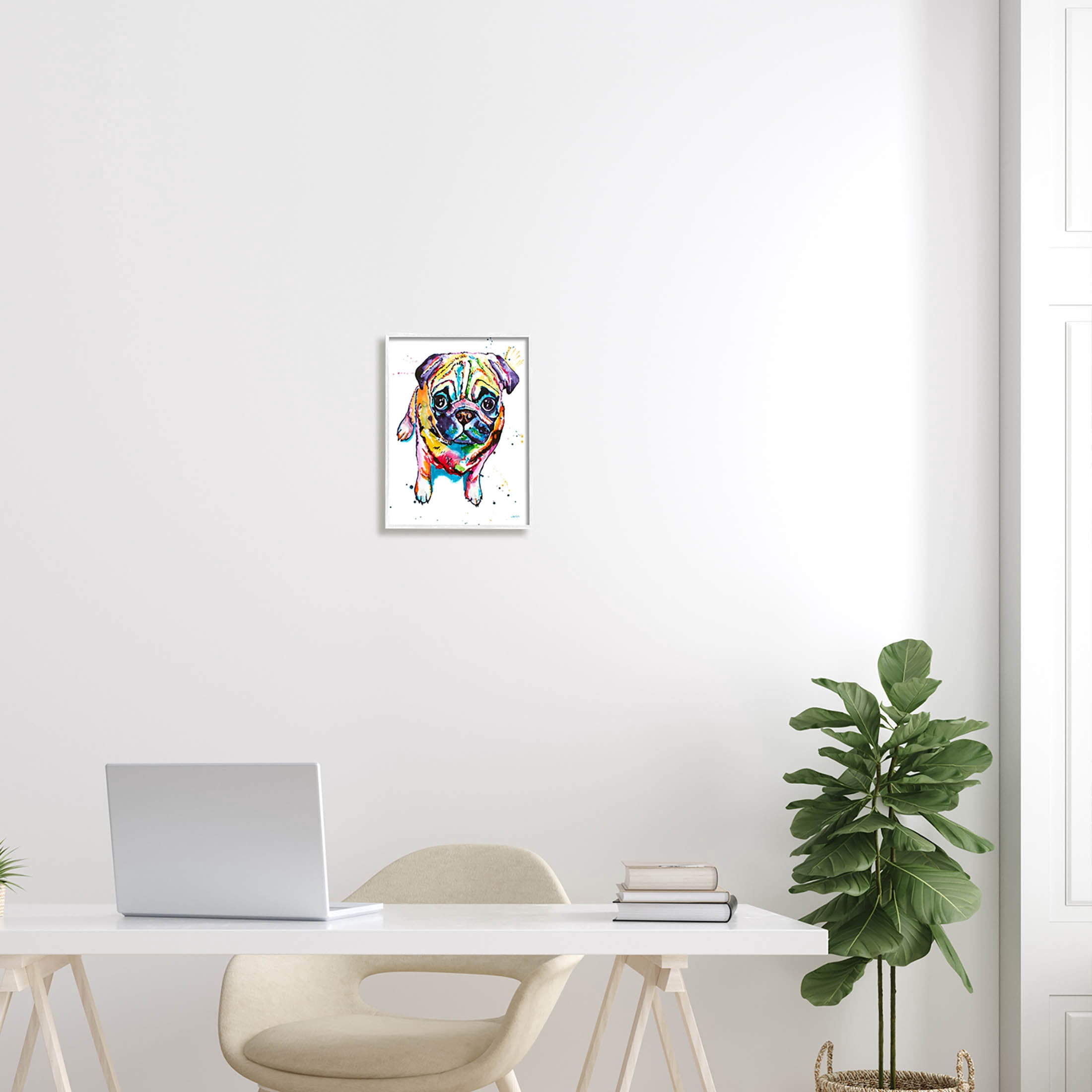 Fun Hued Pug Puppy Animal Animals & Insects Graphic Art White Framed Art Print Wall Art
