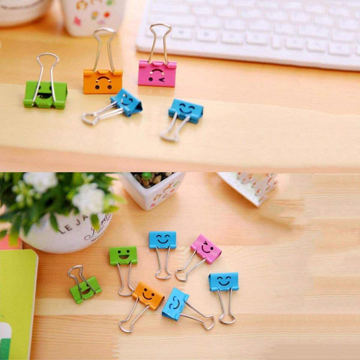 Binder Clips 40Pcs Cute Smiley face Metal Foldback Clips for Office School Photo Wall Multicolor 