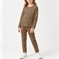 thumbnail image 4 of BLVB 1T-12Y Toddler Kids Girls Boys Soft Comfy 2PCS Set Long Sleeve Plain Shirts and Pants Sets Cotton Sleepwear Lounge Pajama Sets(Khaki,4-5 Years), 4 of 5