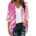 thumbnail image 2 of Nrmvnmi Women Open Front Lightweight Cardigan Summer Puff Sleeve Cardigans Fashion Floral Printed Kimono Cardigan Casual Loose Fit Cover Up Blouse Tops, 2 of 5