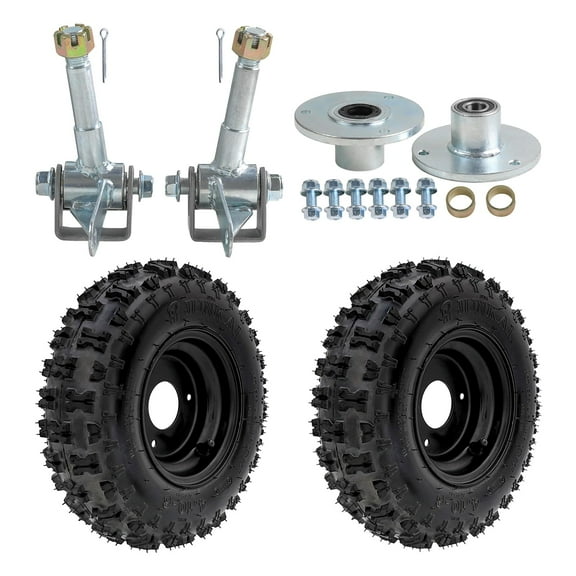 2 Pack 4.10-6 Tires and Wheels Rims 6" Go Kart Wheel & Steering Spindle Knucle 3 Lug Wheel Hub for ATV Quad Mini Bike Scooter Lawn Tractor Mower 4 Wheelers Drift Trike Snow Blower Wheelbarrow