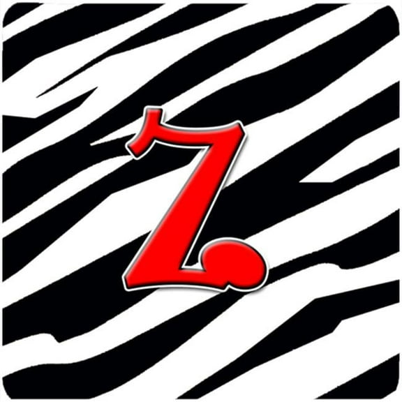 Monogram - Zebra Red Foam Coasters, Initial Letter Z - Set 4, 3.5 x 3.5 In.