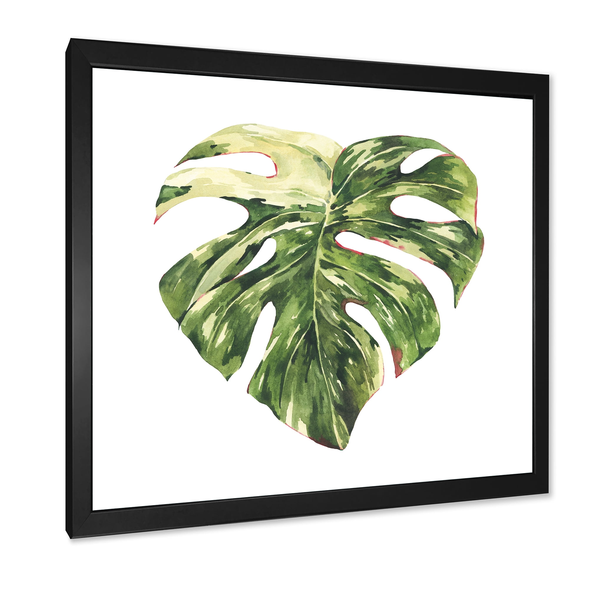 Designart 'Tropical Green Leaves On White In Summer Times III' Tropical Framed Art Print