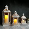 thumbnail image 6 of Large Set of 3 Decorative Lanterns 19''&13.5''&9.5" H Vintage Hanging Lantern Metal Candleholder with Tempered Glass for Indoor Outdoor Home Decor Parties Garden(White with Grey Brush), 6 of 12
