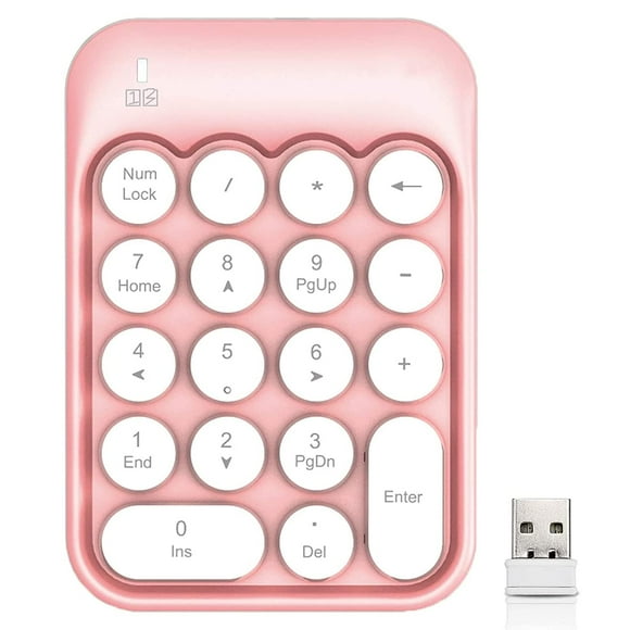 FELICON Wireless Numeric Keypad 18 Keys with 2.4G Mini Portable Silent Number Pad USB Receiver Financial Accounting Keyboard Extensions for Laptop Desktop PC Pro(Pink)
