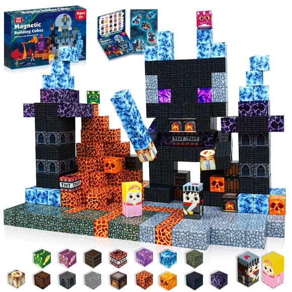 Goody King 150 PCS Magnetic Building Blocks Montessori Magnetic Toys, Build Magnetic Dark Castle Set, STEM Toddler Sensory Building Blocks for Toddler Boys Girls 3 4 5 6