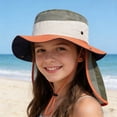 thumbnail image 2 of IVEYRTF Kids Sun Hat with Neck Flap Color Block Breathable Mesh UV Protection Adjustable for Boys Girls 2-8 Years Outdoor Bucket Hat, 2 of 8