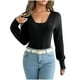 thumbnail image 3 of Sudadera con capucha para mujer,Suéter de punto con cuello en V para mujer, jersey informal de manga larga, blusa de poliéster, corte holgado para uso diario, sopatenor, 3 of 9