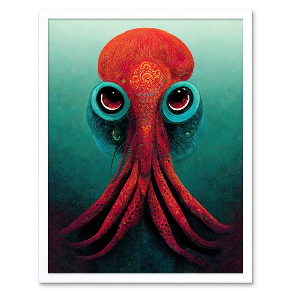 Modern Vibrant Red & Teal Octopus Art Print Framed Poster Wall Decor 12x16 inch