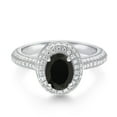 thumbnail image 2 of Gem Stone King 925 Sterling Silver Oval Black Onyx and White Moissanite Engagement Ring for Women (2.24 Cttw, Gemstone Birthstone, Available in Size 5, 6, 7, 8, 9), 2 of 5