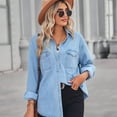 thumbnail image 4 of KYAIGUO Women Denim Shirt S-XL Button down Chambray Jean Western Shirts Long Sleeve Shirts Tops, 4 of 9