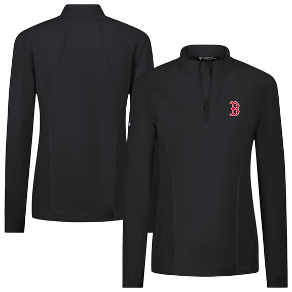 Women's Levelwear Black Boston Red Sox Upright Insignia 2.0 Quarter-Zip Tri-Blend Top