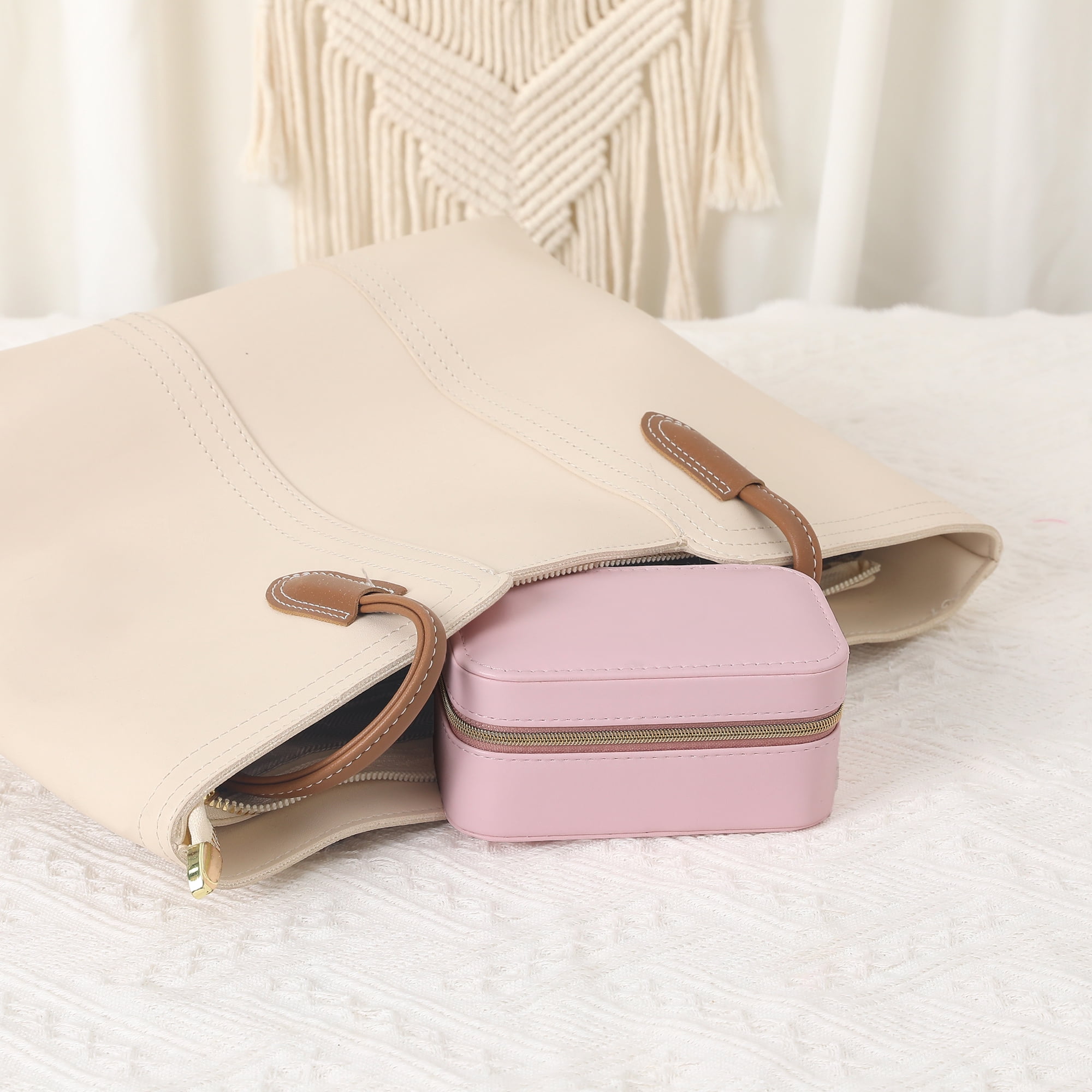 Unique Bargains Portable PU Leather Jewelry Box Mini Organizer Pink