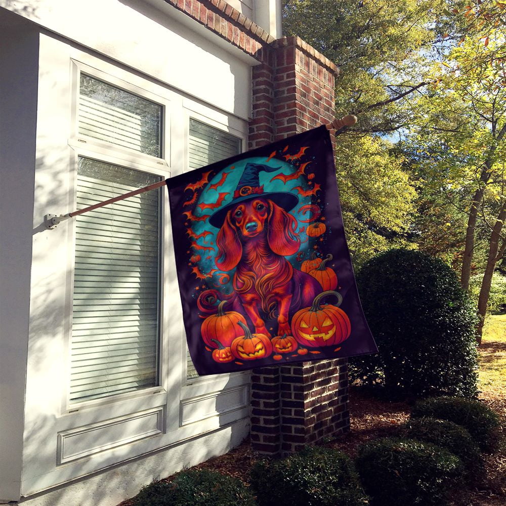 Halloween Dachshund Dog House Flag 28x40IN Double-Sided Polyester Decorative Sleeve Pole Flag for Outdoor Home Garden