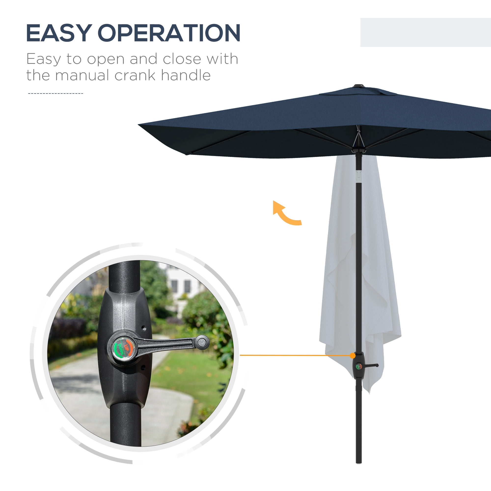 Outsunny 96.25 Inches Blue Solid Print Rectangle Market Patio Umbrella, Water-Resistant