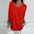 thumbnail image 2 of Women's Spring Casual 3/4 Sleeve V Neck Loose Knit Sweater Top - Solid Color Pullover - M-XXL, 2 of 5