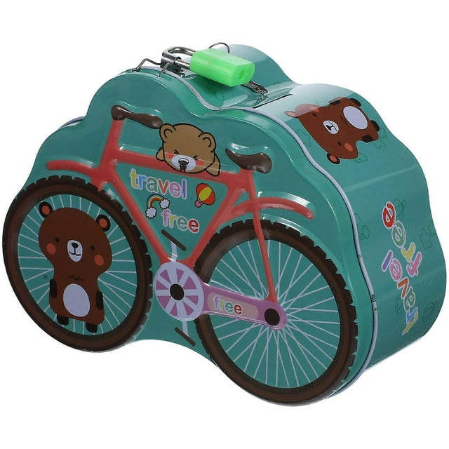 Metal Piggy Bank Cute Bicycle Piggy Bank Girls Coin Bank with Lock Bicycle Shaped Piggy Bank