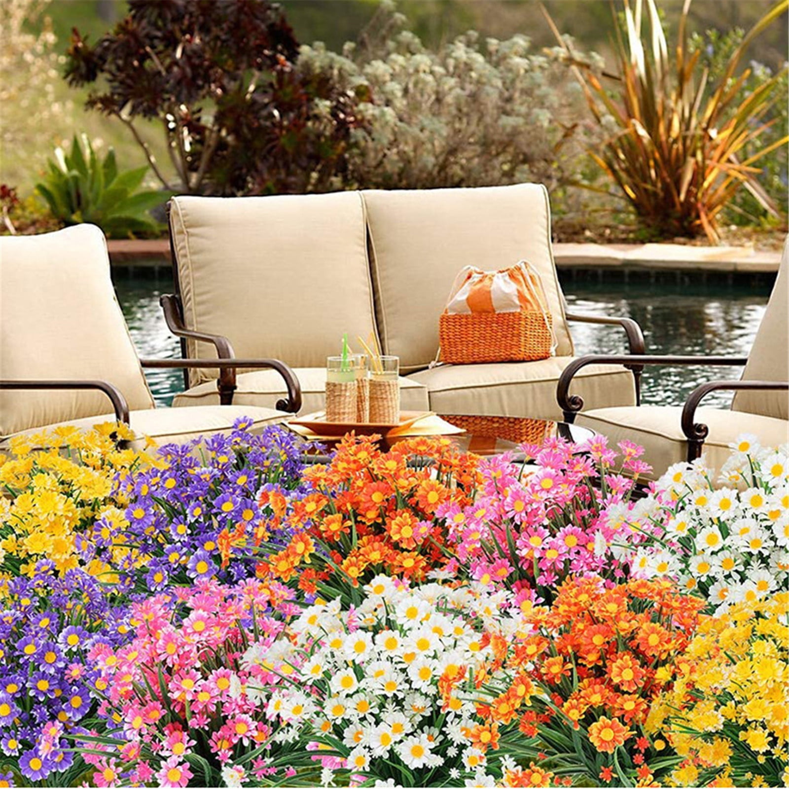 Moocorvic Artificial Flowers Outdoor UV Resistant Flowers for Indoor Outside Hanging No Fade Garden Porch Window DÃÂ©cor(Orange)
