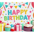 thumbnail image 3 of Colorful and Festive Happy Birthday Banner with Balloons Cakes Gifts and Stars Background Party Supplies for Birthday Party Decoration Photography Props Backdrop Decorations, 3 of 7