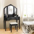 thumbnail image 4 of Gymax Tri-Folding Vanity Makeup Dressing Table Set W/Cushioned Stool 5 Drawers Black, 4 of 10