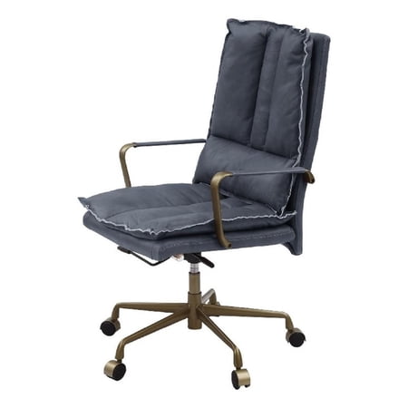 Office Chair with Leatherette Seat and Tufted Details Gray