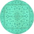 thumbnail image 1 of Ahgly Company Indoor Round Medallion Turquoise Blue Traditional Area Rugs, 7' Round, 1 of 4