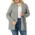 thumbnail image 1 of GRACE & GRANDEUR Women's Plus Size Open Front Long Sleeves Sweater Mid Length Cardigan 1X Light Grey, 1 of 7