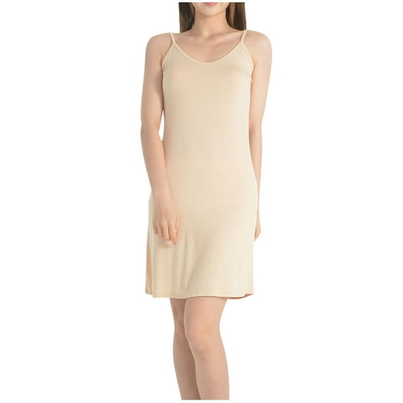 Hrsba Sleeveless Nightgown, Solid Color V Neck Non Adjustable Strappy Lightweight Summer Casual Short Sleep Dress