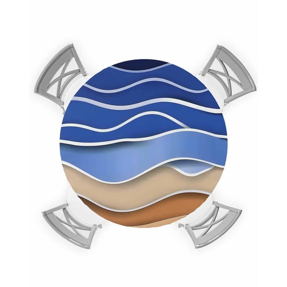nqOlkjepod Blue Brown Beach Round Tablecloth, Fitted Table Cover with Elastic for 55"-60" Round Tables, Abstract Striped Gradient Ocean Sand Table Cloth Outdoor Dinning Party Waterproof Tablecloths