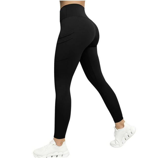 Yoga Pants with Pockets, Long Solid-Color High-Waisted Stretch Pocket Yoga Pants