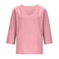 thumbnail image 4 of Enjoytime Womens Shirts Casual Solid Color V Neck 3/4 Sleeve Tops Summer Plus Size Fashion Trendy Casual Basic Tees, 4 of 6