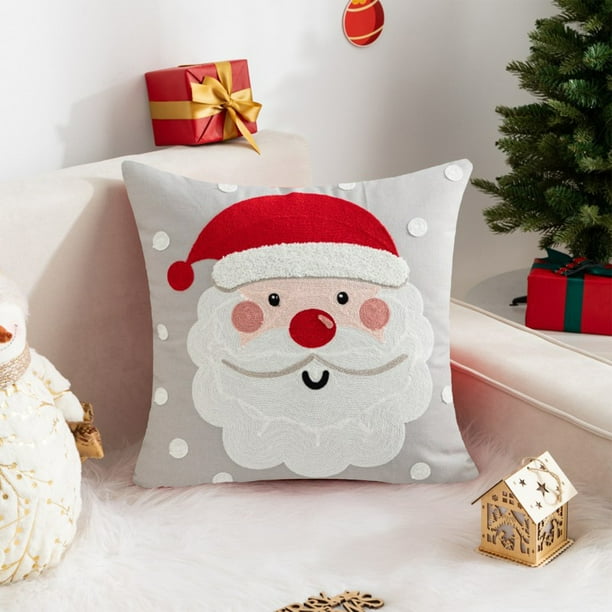 Decoraciones navideñas, adornos navideños, funda de almohada navideña bordada de algodón de 18 x 18 pulgadas para decoración de invierno, camas, sofás, cojines, autos, ilumina ambientes festivos, fund