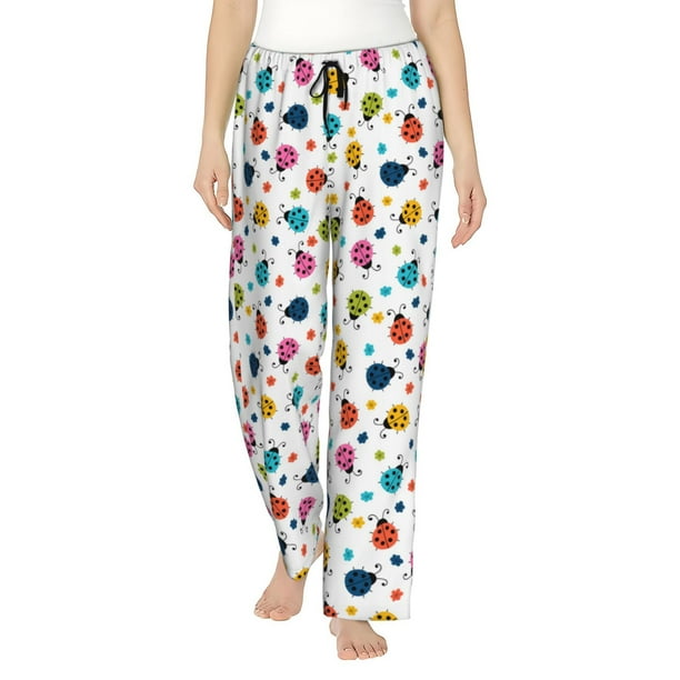 Balery Ladybugs And Flowers Pantalones de pijama para mujer, pijamas ultraligeros, pantalones de estar por casa-Small