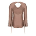 thumbnail image 5 of TiaoBug Women's Long Sleeve Tassel Fringe Bodysuit Rhinestones Gymnastics Leotard Rumba Tango Latin Dance Tops Dusty Pink XL, 5 of 6
