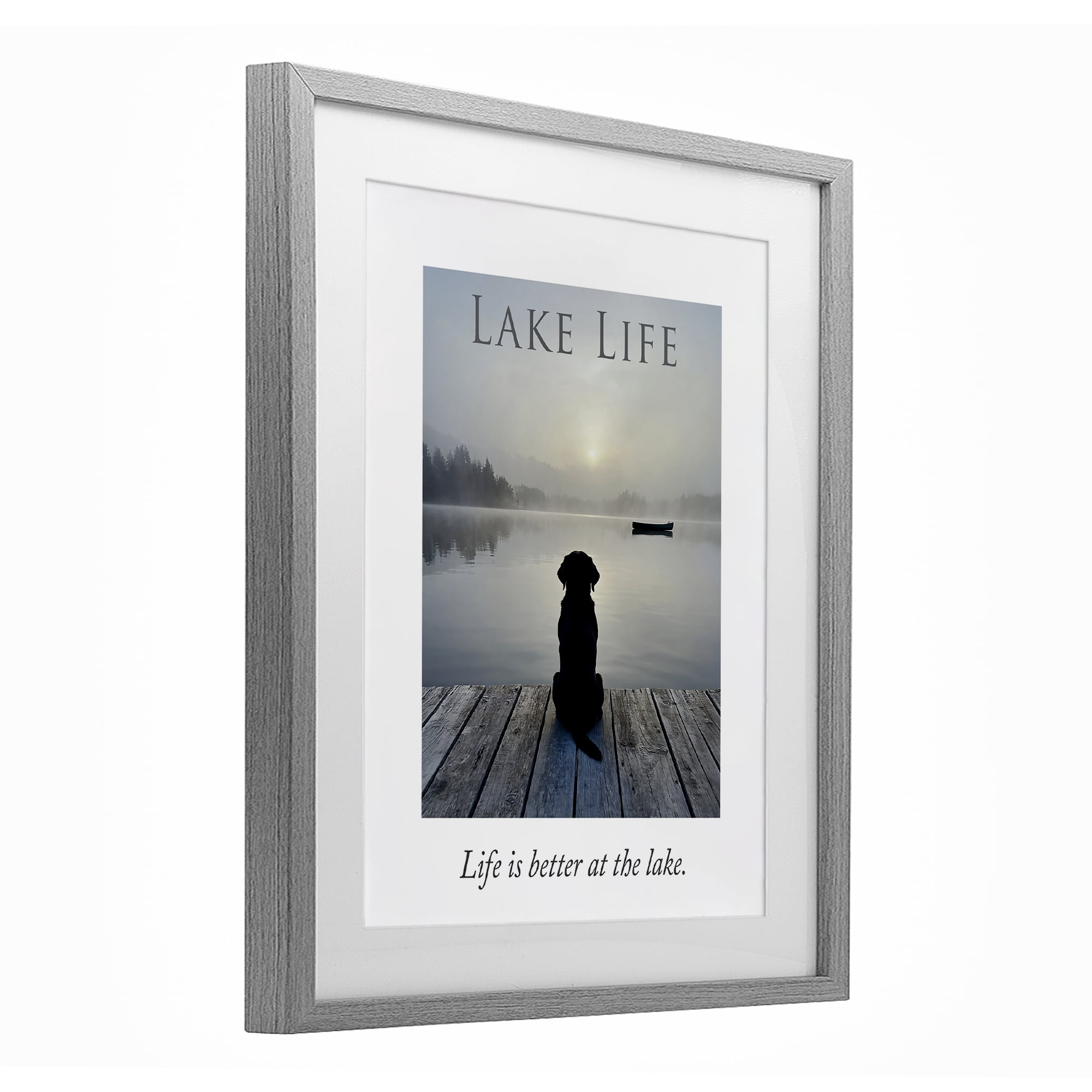 Stupell Industries Lake Life with Dog Gray Framed Print Under Glass, design by A Barefoot Stylist