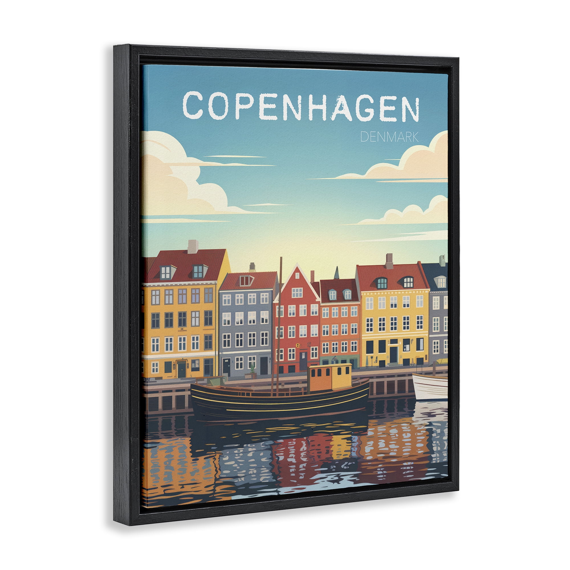Stupell Industries Copenhagen Cityscape with River Black Framed Floater Canvas Wall Art, design by Andreas Magnusson