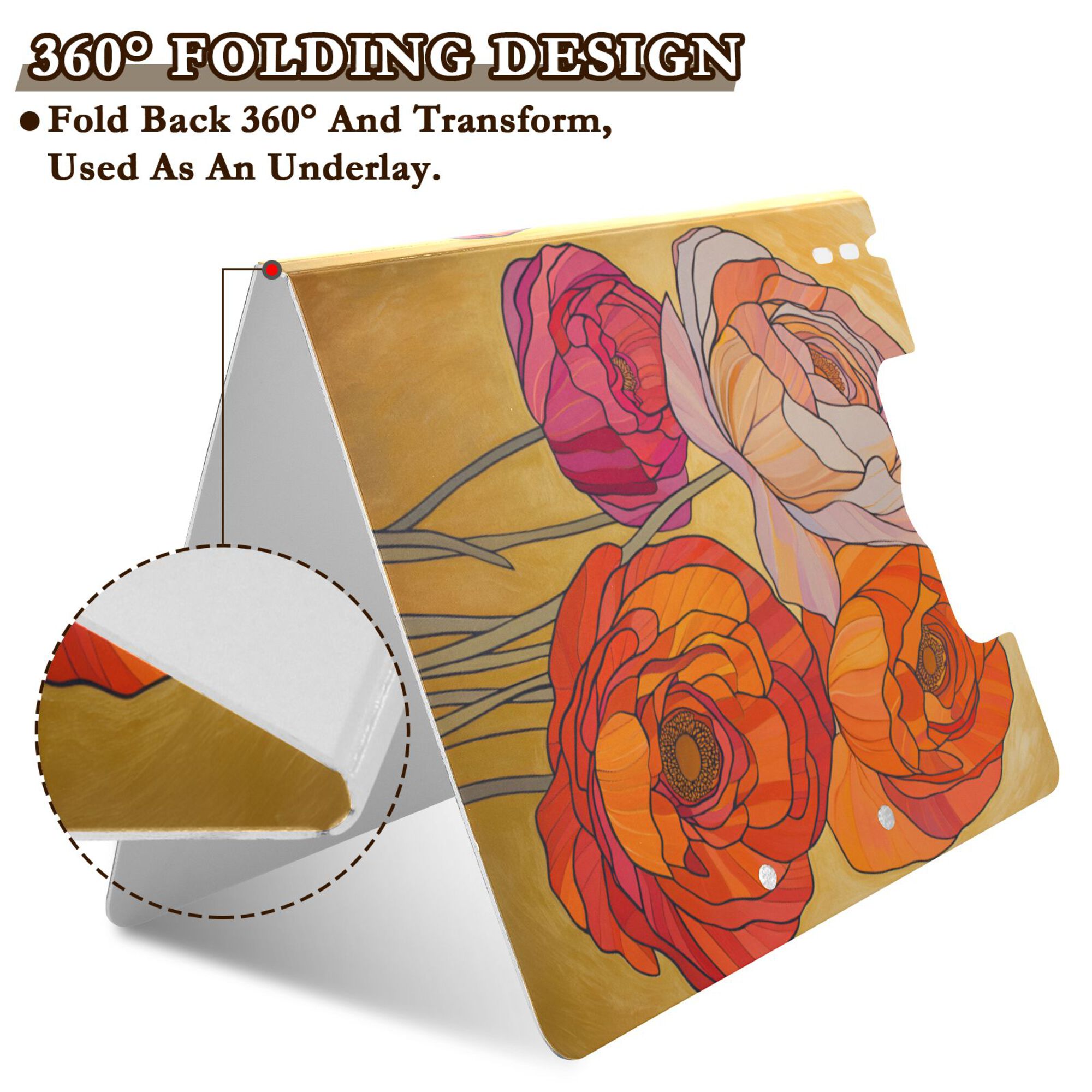FORMRS A4 Clipboard Folder with Pen Holder Horizontal Foldable School Office Binder, Orange Abstract Floral