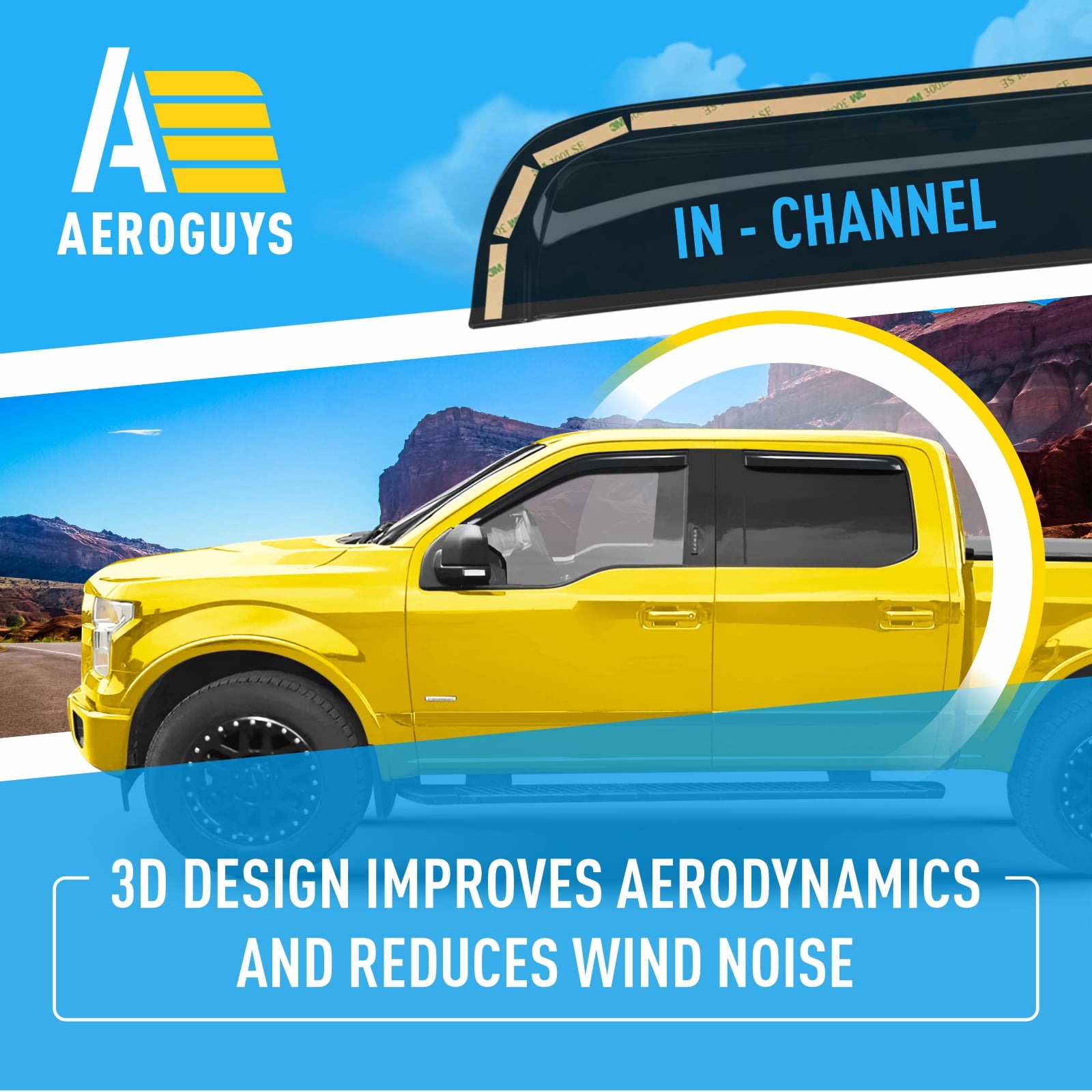 AEROGUYS in-Channel Window Deflectors Extra Durable Window Visors Rain Guards Fit for Ford F-150 2015-2020 SuperCrew, Sun Visors, Wind Deflectors, Vent Visors, Truck Accessories - 4pcs. AG0047